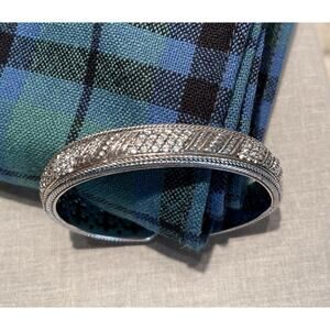 Judith Ripka Sterling Silver Pavé CZ Stone Hinge Cuff Bangle Bracelet 1/2" Wide